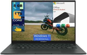 ASUS ZenBook 14 Pro OLED Business Laptop, 14" FHD+ Touchscreen, Intel Core Ultra 5 125H Processor, Intel Graphics, 8GB DDR4  1TB PCIe SSD, FHD Webcam, Windows 11 Pro,Microsoft Office License