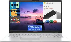 ASUS Vivobook 15 Laptop, 15.6" FHD Display, AMD Ryzen 5 7520U 4 cores Processor, AMD Radeon Graphics, 8GB  DDR4  512GB  PCIe SSD, WI-FI 5, Windows 11 Pro,Microsoft Office License