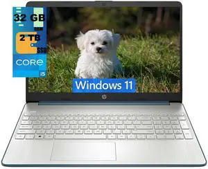 HP 15 Laptop, 15.6" FHD (1920 x 1080) Display, Intel Core i5-1235U 10 Cores Processor, Intel Iris Xe Graphics, 32GB DDR4  2TB PCIe SSD, Bluetooth, HDMI, WiFi 5, Windows 11