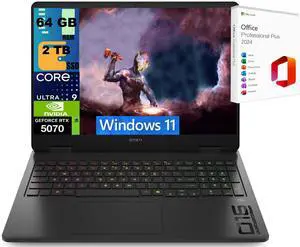 HP OMEN 16 Gaming Laptop, 16" WQXGA Display, Intel Ultra 9 285H 16 cores Processor, NVIDIA GeForce RTX 5070 8 GB GDDR7, 64GB DDR5  2TB PCIe SSD, RGB Backlit, Windows 11 ,Office 2024 License