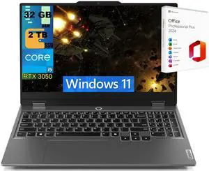 Lenovo LOQ 15 Gaming Laptop, 15.6" FHD 144Hz Display, Intel Core i5-12450HX Processor, NVIDIA GeForce RTX 3050 6GB GDDR6, 32GB DDR5  2TB PCIe SSD, Backlit KB, Windows 11 ,Office 2024 License