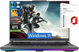 ASUS ROG Strix G16 Gaming Laptop, 16" Quad HD 2.5K 240Hz, AMD Ryzen 9 9955HX 16 Cores Processor, NVIDIA GeForce RTX 5070 Ti 12 GB, 16GB DDR5 1TB PCIe SSD, Windows 11 ,Office 2024 License ASUS ROG Strix G16 Gaming Laptop, 16" Quad HD 2.5K 240Hz, AMD Ryzen 9 9955HX 16 Cores Processor, NVIDIA GeForce RTX 5070 Ti 12 GB, 16GB DDR5 1TB PCIe SSD, Windows 11 ,Office 2024 License
