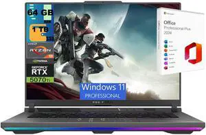 ASUS ROG Strix G16 Gaming Laptop, 16" Quad HD 2.5K 240Hz, AMD Ryzen 9 9955HX 16 Cores Processor, NVIDIA GeForce RTX 5070 Ti 12 GB, 64GB DDR5  1TB PCIe SSD, Windows 11 Pro ,Office 2024 License
