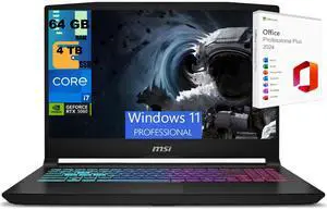 MSI Katana 15 Gaming Laptop, 15.6" 165Hz QHD, Intel Core i7-14650HX 16 cores Processor, NVIDIA Geforce RTX 5060 8GB GDDR7, 64GB DDR5  4TB PCIe SSD, RGB Keyboard, Windows 11 Pro ,Office 2024 License