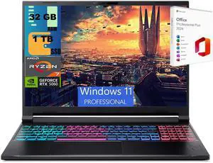 Acer Nitro 16 Gaming Laptop, 16" WUXGA 180Hz Display, AMD Ryzen 7 260 Octa-Core Processor, NVIDIA GeForce RTX 5060 8 GB GDDR7, 32GB DDR5  1TB PCIe SSD, Wi-Fi 6, Windows 11 Pro ,Office 2024 License