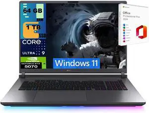 ASUS ROG Strix G18 Gaming Laptop, 18" 2.5K 240Hz, Intel Core Ultra 9-275HX 24 cores Processor, NVIDIA GeForce RTX 5070 8GB GDDR7, 64GB DDR5  1TB PCIe SSD, Wi-Fi 7, Windows 11 ,Office 2024 License