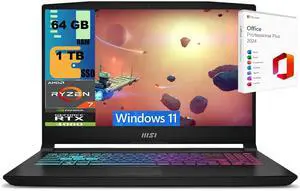 MSI Katana A15 AI Gaming Laptop, 15.6" FHD 144Hz, AMD Ryzen 7 8845HS Octa-core Processor, NVIDIA GeForce RTX 4060 8GB Graphic, 64GB DDR5  1TB PCIe SSD, RGB Backlit, Windows 11 ,Office 2024 License