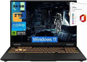ASUS TUF F16 Gaming Laptop, 16" FHD+ 165Hz, Intel Core i5-13450HX Processor, NVIDIA GeForce RTX 5050 8GB GDDR6, 64GB DDR5  2TB PCIe SSD, Wi-Fi 6E, Windows 11 ,Office 2024 License