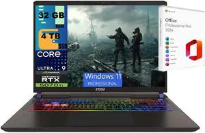 MSI Vector 16 Gaming Laptop, 16" 240Hz QHD+, Intel Ultra 9- 275HX 24-Cores Processor, NVIDIA GeForce RTX 5070 Ti 12GB GDDR7, 32GB DDR5  4TB  PCIe SSD, Wi-Fi 7, Windows 11 Pro ,Office 2024 License