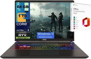 MSI Vector 16 Gaming Laptop, 16" 240Hz QHD+, Intel Ultra 9- 275HX 24-Cores Processor, NVIDIA GeForce RTX 5070 Ti 12GB GDDR7, 64GB DDR5  1TB PCIe SSD, Wi-Fi 7, Windows 11 Pro ,Office 2024 License