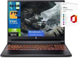 Acer Nitro V 16 Gaming Laptop, 16" WUXGA 180Hz Display, Intel Core 9 270H 14-Cores Processor, NVIDIA GeForce RTX 5070 8 GB GDDR7, 64GB DDR5  2TB PCIe SSD, Wi-Fi 6, Windows 11 Pro ,Office 2024 License