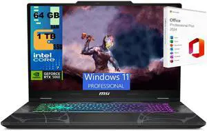 MSI Cyborg 17 Gaming Laptop, 17.3" FHD 144Hz, Intel Core 7-240H 10-Cores Processor, NVIDIA GeForce RTX 5060 8 GB GDDR7, 64GB DDR5  1TB PCIe SSD, Wi-Fi 6E, Windows 11 Pro ,Office 2024 License