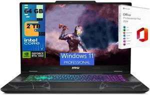 MSI Cyborg 17 Gaming Laptop, 17.3" FHD 144Hz, Intel Core 7-240H 10-Cores Processor, NVIDIA GeForce RTX 5060 8 GB GDDR7, 64GB DDR5  2TB PCIe SSD, Wi-Fi 6E, Windows 11 Pro ,Office 2024 License