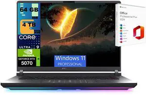 ASUS ROG Strix G16 Gaming Laptop, 16" 2.5K 240Hz, Intel Core Ultra 9 275HX 24 cores Processor, NVIDIA GeForce RTX 5070 8 GB, 64GB DDR5  4TB PCIe SSD, Wi-Fi 7, Windows 11 Pro ,Office 2024 License