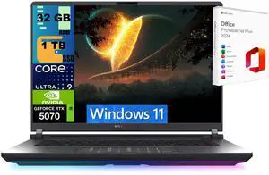 ASUS ROG Strix G16 Gaming Laptop, 16" 2.5K 240Hz, Intel Core Ultra 9 275HX 24 cores Processor, NVIDIA GeForce RTX 5070 8 GB, 32GB DDR5  1TB PCIe SSD, Wi-Fi 7, Windows 11 ,Office 2024 License