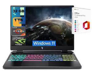 Acer Nitro 16 Gaming Laptop, 16" WUXGA 165Hz, AMD Ryzen 7 7840HS Octa-Core Processor, NVIDIA GeForce RTX 4050 6 GB, 32GB DDR5  1TB PCIe SSD, RGB Backlit KB, Windows 11 ,Office 2024 License