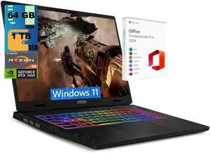 MSI Crosshair A16 Gaming Laptop, 16" QHD+ 240Hz, AMD Ryzen 9 8940HX 16-Core Processor, NVIDIA GeForce RTX 5060 8 GB GDDR7, 64GB DDR5 1TB PCIe SSD, Wi-Fi 6E, Windows 11 ,Office 2024 License MSI Crosshair A16 Gaming Laptop, 16" QHD+ 240Hz, AMD Ryzen 9 8940HX 16-Core Processor, NVIDIA GeForce RTX 5060 8 GB GDDR7, 64GB DDR5 1TB PCIe SSD, Wi-Fi 6E, Windows 11 ,Office 2024 License