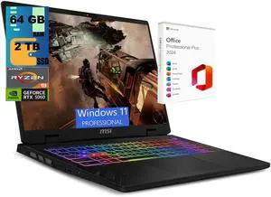 MSI Crosshair A16 Gaming Laptop, 16" QHD+ 240Hz, AMD Ryzen 9 8940HX 16-Core Processor, NVIDIA GeForce RTX 5060 8 GB GDDR7, 64GB DDR5 2TB PCIe SSD, Wi-Fi 6E, Windows 11 Pro ,Office 2024 License MSI Crosshair A16 Gaming Laptop, 16" QHD+ 240Hz, AMD Ryzen 9 8940HX 16-Core Processor, NVIDIA GeForce RTX 5060 8 GB GDDR7, 64GB DDR5 2TB PCIe SSD, Wi-Fi 6E, Windows 11 Pro ,Office 2024 License