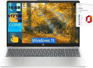 HP 15 Business Laptop, 15.6" HD (1366 x 768) Touchscreen, Intel Core i3-1215U 6 Cores Processor, Intel UHD Graphics, 16GB DDR4  512GB PCIe SSD, Bluetooth, Wi-Fi, Windows 11