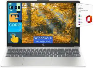HP 15 Business Laptop, 15.6" HD (1366 x 768) Touchscreen, Intel Core i3-1215U 6 Cores Processor, Intel UHD Graphics, 16GB DDR4  1TB PCIe SSD, Bluetooth, Wi-Fi, Windows 11 Pro