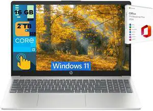 HP 15 Business Laptop, 15.6" HD (1366 x 768) Touchscreen, Intel Core i3-1215U 6 Cores Processor, Intel UHD Graphics, 16GB DDR4  2TB PCIe SSD, Bluetooth, Wi-Fi, Windows 11
