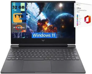 HP Victus 15 Gaming Laptop, 15.6" FHD 144Hz Display, AMD Ryzen 5 7535HS 6 cores Processor, AMD Radeon RX 6550M, 32GB DDR5  1TB PCIe SSD, Backlit Keyboard, Windows 11 ,Office 2024 License