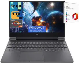 HP Victus 15 Gaming Laptop, 15.6" FHD 144Hz Display, AMD Ryzen 5 7535HS 6 cores Processor, AMD Radeon RX 6550M, 32GB DDR5  1TB PCIe SSD, Backlit Keyboard, Windows 11 Pro ,Office 2024 License
