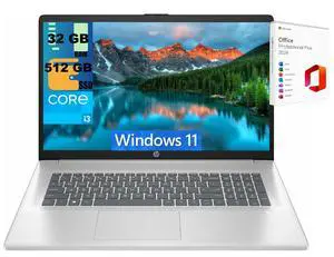HP 17 Laptop, 17.3" FHD (1920 x 1080) Display, Intel Core i3-N305 8 Cores Processor, Intel UHD Graphics, 32GB DDR4  512GB PCIe SSD, Fingerprint Reader, Wi-Fi 6, Windows 11 ,Office 2024 License