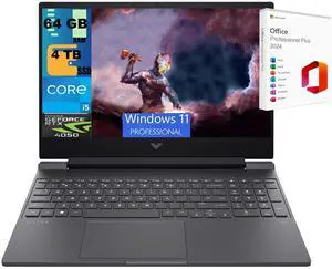 HP Victus 15 Gaming Laptop, 15.6" FHD 144Hz, Intel Core i5-13420H 8-core Processor, NVIDIA GeForce RTX 4050 6GB Graphic, 64GB DDR5  4TB PCIe SSD, Backlit KB, Windows 11 Pro ,Office 2024 License