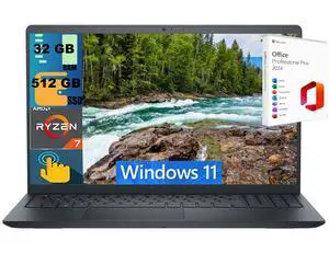 Dell Inspiron 15 Laptop, 15.6" Full HD Touchscreen, AMD Ryzen 7 7730U Octa-Core Processor, AMD Radeon Graphics, 32GB DDR4  512GB PCIe SSD, Wi-Fi 5 + Bluetooth 5, Windows 11 ,Office 2024 License