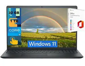 Dell Inspiron 3520 15 Laptop, 15.6" FHD (1920 x 1080) Touchscreen, Intel Core i5-1235U 10 Cores Processor, Intel UHD Graphics, 32GB DDR4  1TB PCIe SSD, Webcam, Windows 11 ,Office 2024 License