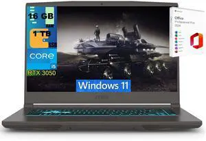 MSI Thin 15 Gaming Laptop, 15.6" FHD 144Hz, Intel Core i5-13420H 8 cores Processor, NVIDIA GeForce RTX 3050 4 GB, 16GB DDR5  1TB PCIe SSD, Backlit Keyboard, Windows 11 ,Office 2024 License