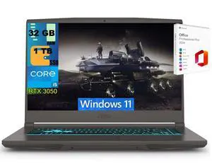 MSI Thin 15 Gaming Laptop, 15.6" FHD 144Hz, Intel Core i5-13420H 8 cores Processor, NVIDIA GeForce RTX 3050 4 GB, 32GB DDR5  1TB PCIe SSD, Backlit Keyboard, Windows 11 ,Office 2024 License
