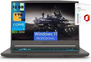 MSI Thin 15 Gaming Laptop, 15.6" FHD 144Hz, Intel Core i5-13420H 8 cores Processor, NVIDIA GeForce RTX 3050 4 GB, 32GB DDR5  1TB PCIe SSD, Backlit Keyboard, Windows 11 Pro ,Office 2024 License