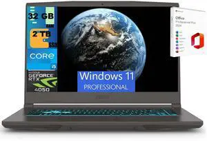 MSI Thin 15 Gaming Laptop, 15.6" FHD 144Hz, Intel Core i5-13420H 8 cores Processor, NVIDIA GeForce RTX 4050 6GB Graphic, 32GB DDR5  2TB PCIe SSD, Backlit Keyboard, Windows 11 Pro ,Office 2024 License