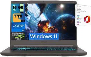 MSI Thin 15 Gaming Laptop, 15.6" FHD 144Hz, Intel Core i7-13620H 10 cores Processor, NVIDIA GeForce RTX 4050 GDDR6 6GB, 16GB DDR5  1TB PCIe SSD, WiFi 6E, Windows 11 ,Office 2024 License