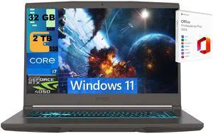 MSI Thin 15 Gaming Laptop, 15.6" FHD 144Hz, Intel Core i7-13620H 10 cores Processor, NVIDIA GeForce RTX 4050 GDDR6 6GB, 32GB DDR5  2TB PCIe SSD, WiFi 6E, Windows 11 ,Office 2024 License
