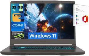 MSI Thin 15 Gaming Laptop, 15.6" FHD 144Hz, Intel Core i7-13620H 10 cores Processor, NVIDIA GeForce RTX 4050 GDDR6 6GB, 32GB DDR5  1TB PCIe SSD, WiFi 6E, Windows 11 ,Office 2024 License