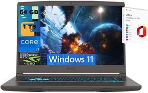 MSI Thin 15 Gaming Laptop, 15.6" FHD 144Hz, Intel Core i7-13620H 10 cores Processor, NVIDIA GeForce RTX 4050 GDDR6 6GB, 64GB DDR5  1TB PCIe SSD, WiFi 6E, Windows 11 ,Office 2024 License