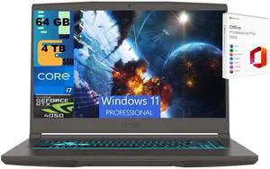 MSI Thin 15 Gaming Laptop, 15.6" FHD 144Hz, Intel Core i7-13620H 10 cores Processor, NVIDIA GeForce RTX 4050 GDDR6 6GB, 64GB DDR5  4TB PCIe SSD, WiFi 6E, Windows 11 Pro ,Office 2024 License