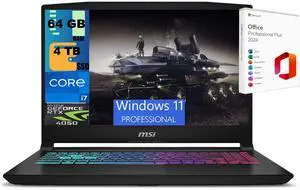 MSI Katana 15 Gaming Laptop, 15.6" FHD 144Hz, Intel Core i7-13620H 10 cores Processor, NVIDIA GeForce RTX 4050 GDDR6 6GB, 64GB DDR5  4TB PCIe SSD, WiFi 6, Windows 11 Pro ,Office 2024 License