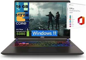 MSI Vector 16 Gaming Laptop, 16" 240Hz QHD+, Intel Core Ultra 9 275HX 24 Cores Processor, NVIDIA GeForce RTX 5080 16GB GDDR7, 16GB DDR5  512GB PCIe SSD, RGB Backlit, Windows 11 ,Office 2024 License