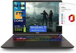 MSI Vector 16 Gaming Laptop, 16" 240Hz QHD+, Intel Core Ultra 9 275HX 24 Cores Processor, NVIDIA GeForce RTX 5080 16GB GDDR7, 64GB DDR5 2TB PCIe SSD, RGB Backlit, Windows 11 Pro ,Office 2024 License MSI Vector 16 Gaming Laptop, 16" 240Hz QHD+, Intel Core Ultra 9 275HX 24 Cores Processor, NVIDIA GeForce RTX 5080 16GB GDDR7, 64GB DDR5 2TB PCIe SSD, RGB Backlit, Windows 11 Pro ,Office 2024 License