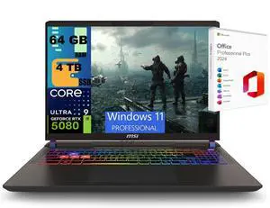 MSI Vector 16 Gaming Laptop, 16" 240Hz QHD+, Intel Core Ultra 9 275HX 24 Cores Processor, NVIDIA GeForce RTX 5080 16GB GDDR7, 64GB DDR5  4TB PCIe SSD, RGB Backlit, Windows 11 Pro ,Office 2024 License