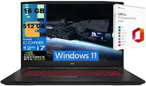 MSI Katana GF66 15 Gaming Laptop, 15.6" FHD 144Hz, Intel Core i7-12700H 14-Core Processor, NVIDIA GeForce RTX 3060 6GB GDDR6, 16GB DDR5  512GB PCIe SSD, Backlit KB, Windows 11 ,Office 2024 License