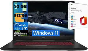 MSI Katana GF66 15 Gaming Laptop, 15.6" FHD 144Hz, Intel Core i7-12700H 14-Core Processor, NVIDIA GeForce RTX 3060 6GB GDDR6, 32GB DDR5  512GB PCIe SSD, Backlit KB, Windows 11 ,Office 2024 License