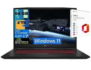 MSI Katana GF66 15 Gaming Laptop, 15.6" FHD 144Hz, Intel Core i7-12700H 14-Core Processor, NVIDIA GeForce RTX 3060 6GB GDDR6, 64GB DDR5  4TB PCIe SSD, Backlit KB, Windows 11 ,Office 2024 License