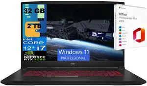 MSI Katana GF66 15 Gaming Laptop, 15.6" FHD 144Hz, Intel Core i7-12700H 14-Core Processor, NVIDIA GeForce RTX 3060 6GB GDDR6, 32GB DDR5  2TB PCIe SSD, Backlit KB, Windows 11 Pro ,Office 2024 License