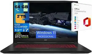 MSI Katana GF66 15 Gaming Laptop, 15.6" FHD 144Hz, Intel Core i7-12700H 14-Core Processor, NVIDIA GeForce RTX 3060 6GB GDDR6, 64GB DDR5  2TB PCIe SSD, Backlit KB, Windows 11 Pro ,Office 2024 License