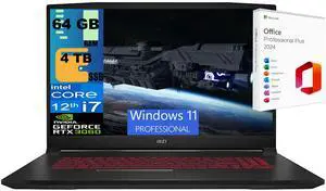 MSI Katana GF66 15 Gaming Laptop, 15.6" FHD 144Hz, Intel Core i7-12700H 14-Core Processor, NVIDIA GeForce RTX 3060 6GB GDDR6, 64GB DDR5  4TB PCIe SSD, Backlit KB, Windows 11 Pro ,Office 2024 License